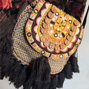 Hand-Embellished Artisan Crossbody Bag | Embroidered, Beaded & Coin Detail |Boho